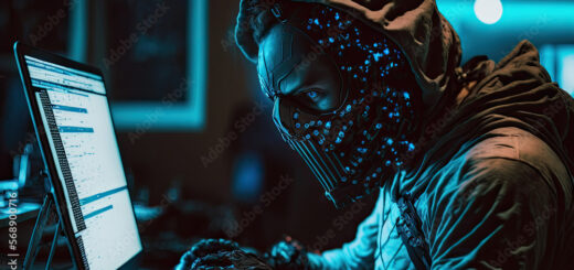 A man wearing a mask committing a cyber attack, Generative AI